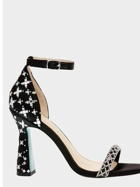 Betsey Johnson Black Crystal Embellished Ankle-Strap Heels
